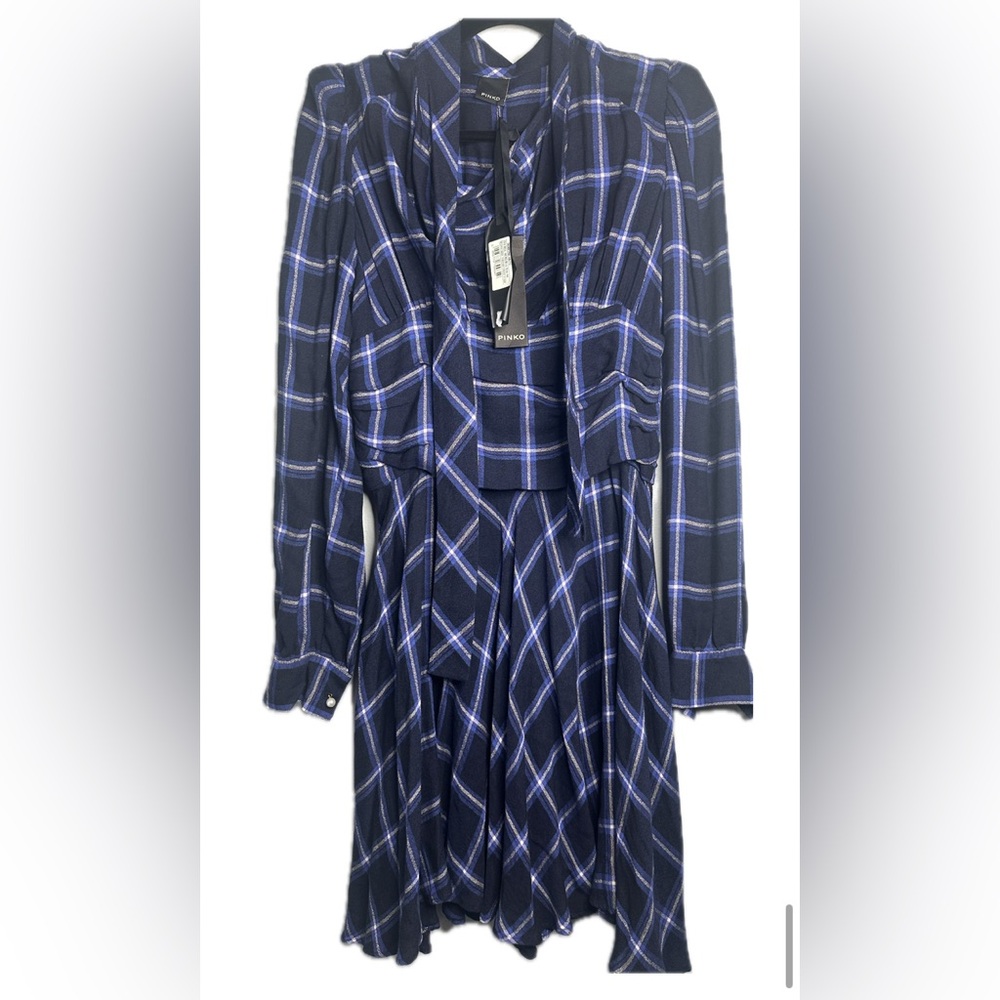 Pinko Blue and White Cowl Neck A-Line Dress